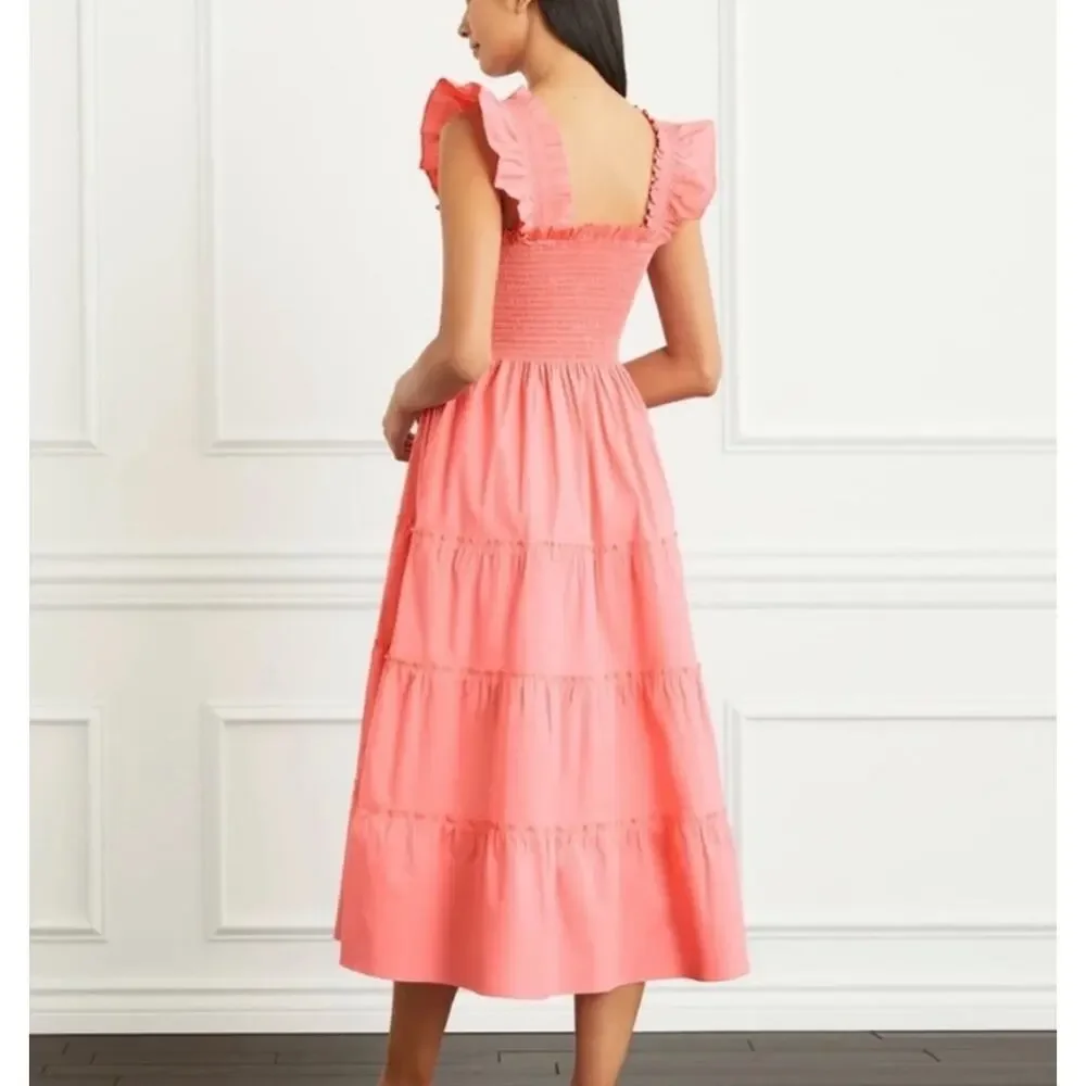 HILL HOUSE HOME Ellie Nap Dress Poplin Midi Limited Edition Coral L - Picture 2 of 8